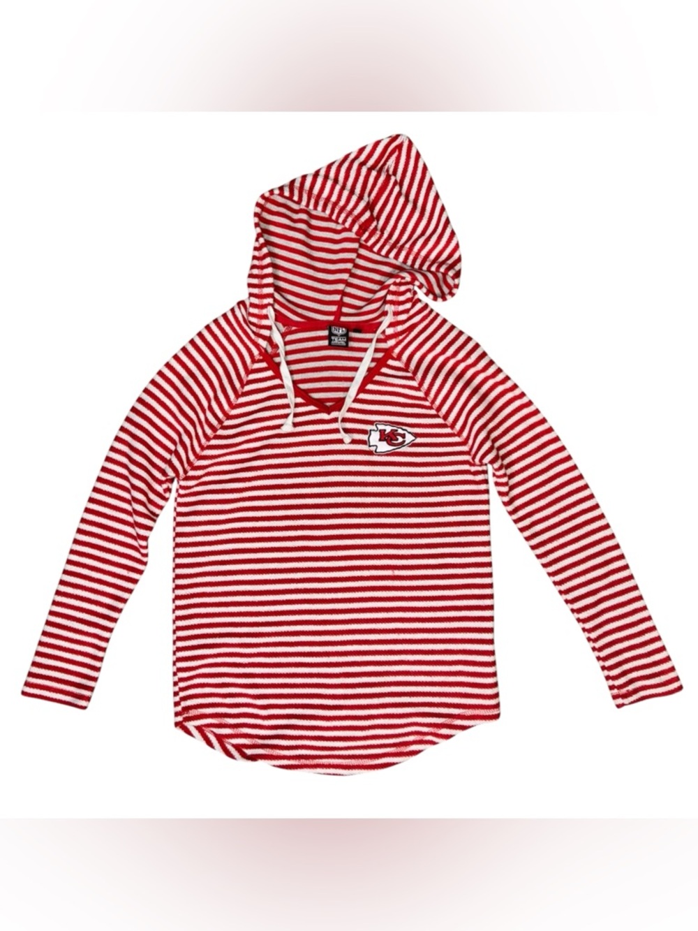 NFL Apparel Women’s Kansas City Chiefs V-neck Striped Pullover Hoodie, Small